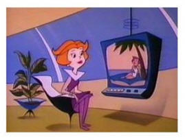 Jane Jetson on her version of Skype; mid-century view of videoconferencing. 