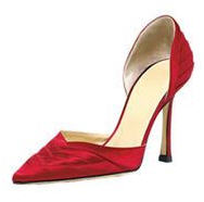 Jimmy Choo red satin pump, elegant but not made for freezing temperatures. 