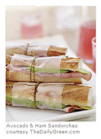 Avocado and ham sandwiches for a healthy picnic. Or come up with your own variation! 