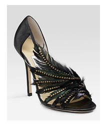 Jimmy Choo Marble Feather Adorned Biker Sandals courtesy Saks Fifth Avenue