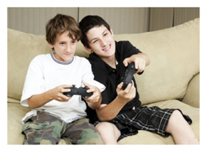 Brothers playing video games