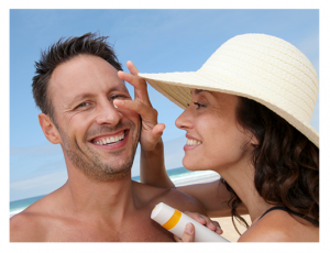 Woman in beach hat with her man