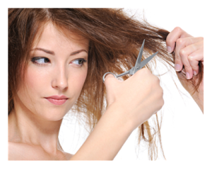 Woman Giving Herself a Haircut