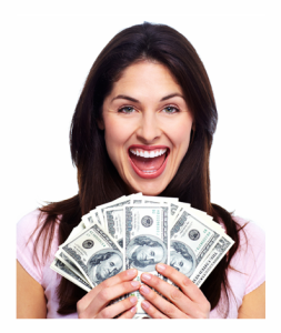 Happy Woman Holding Hundreds