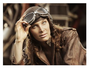 Woman Pilot in Vintage Jacket