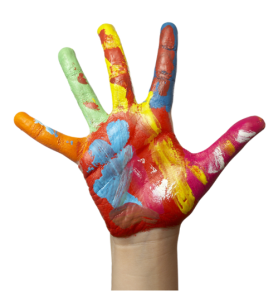 Childs Hand Covered in Paint