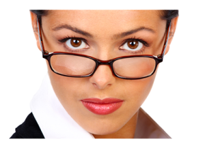 Woman with Glasses Inscrutable Expression