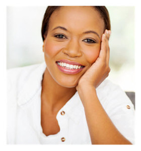 beautiful African American Woman hand on cheek