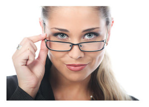 Blue Eyed Woman Looking Over Her Glasses