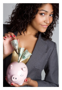 Woman With Piggybank