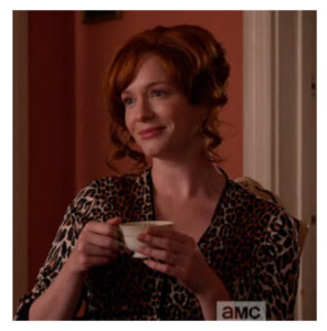 Mad Men Finale Joan having coffee in leopard robe