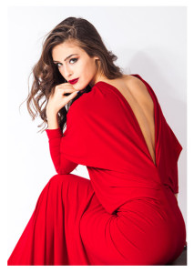 Elegant Woman Dressed in Red Looking Over Shoulder lg