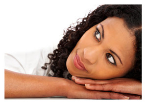 Beautiful African American Woman Thinking_Head on Hands