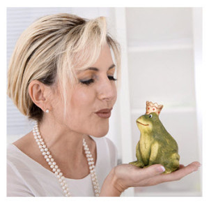 Mature Single Woman Kissing Her Frog Prince