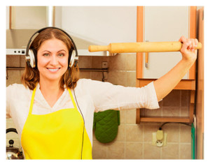 Happy Homemaker With Earphones