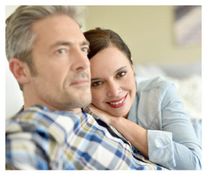 Man Lost In Thought But Woman Is Happy